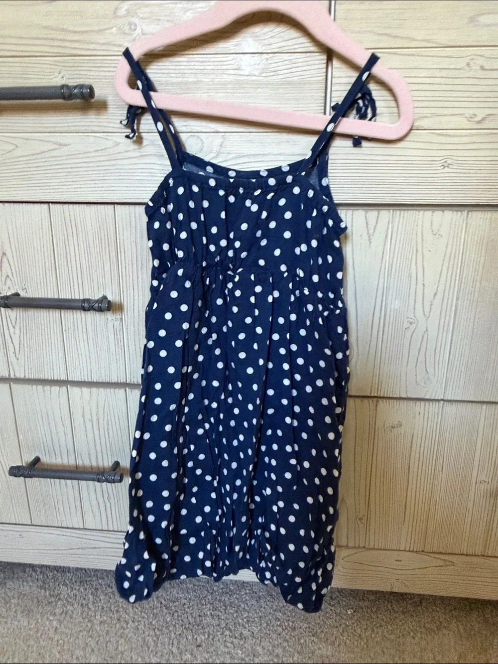 Old Navy Navy and White Polka Dot Tie-Shoulder Sundress